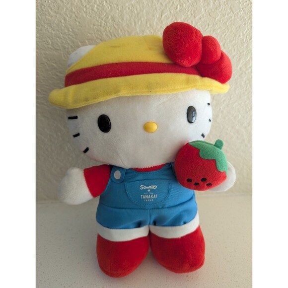 Hello Kitty Sanrio x Tanaka Farms Strawberry Farmer, 2017 Standing Plush, 10" - Picture 4 of 12